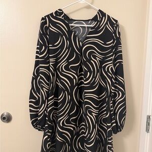 SHEIN Black and Cream Wave Midi Dress